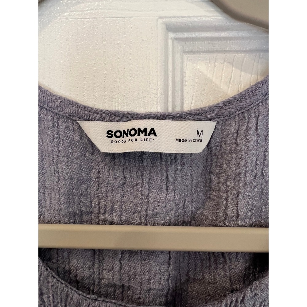 Sonoma Tiered Dress Rayon Blend Textured Ruffle Shoulder Boho Lavender Blue M - Picture 3 of 8